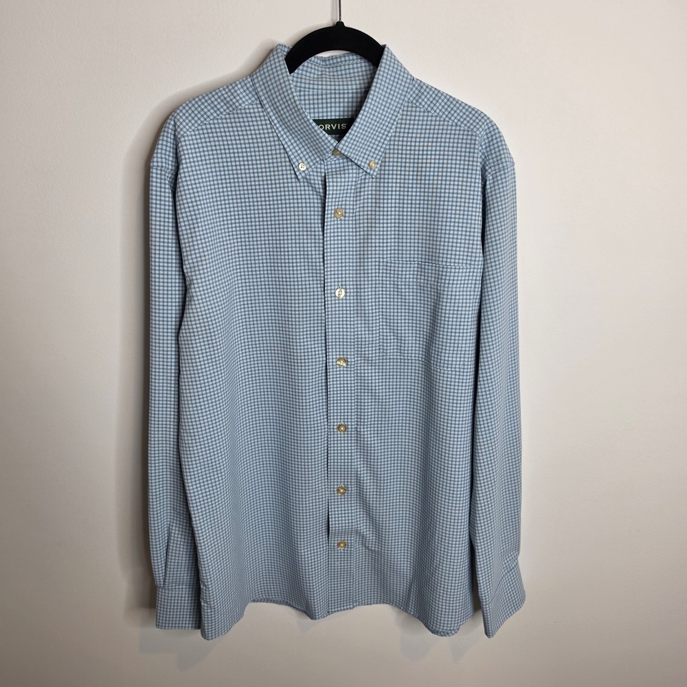 Orvis Button Down Shirt Mens Medium Blue Plaid Ultralight Active Fit